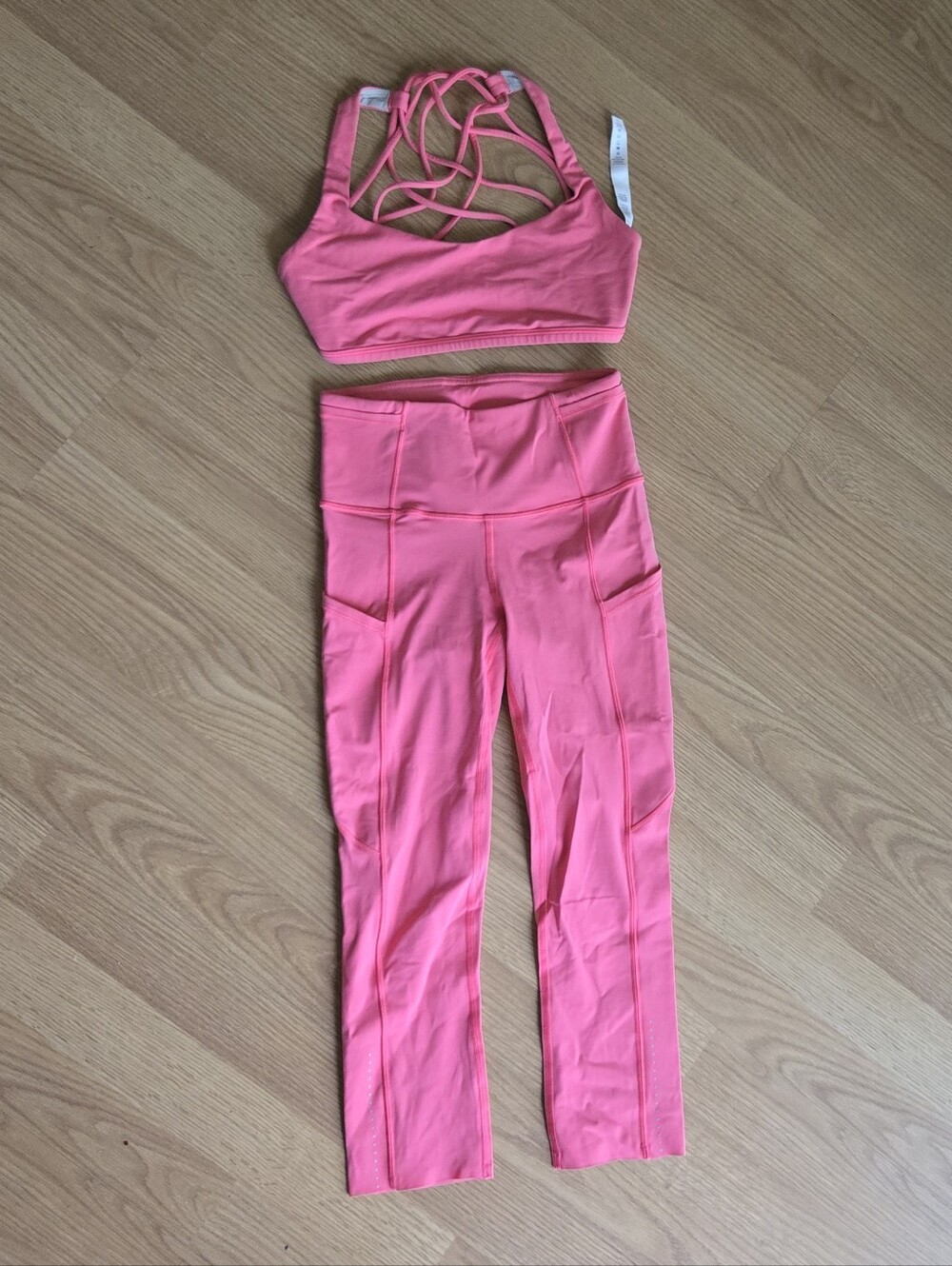 Lululemon Athletica Coral Pink Matching Set- Sport Bra And Capri Leggings